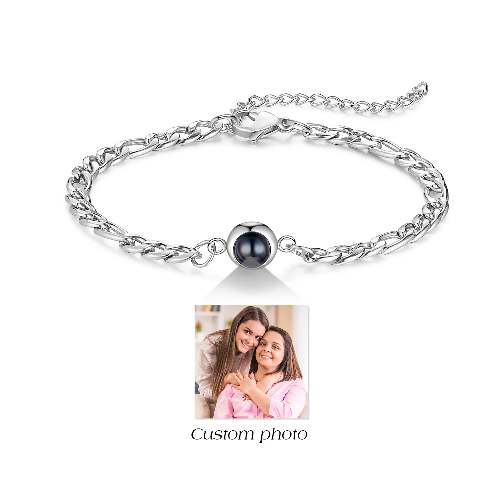 

Personalized Projection Bracelet with Picture Inside Custom Photo Stainless Steel Chain Bracelet Memory Gifts for Mother Grandma