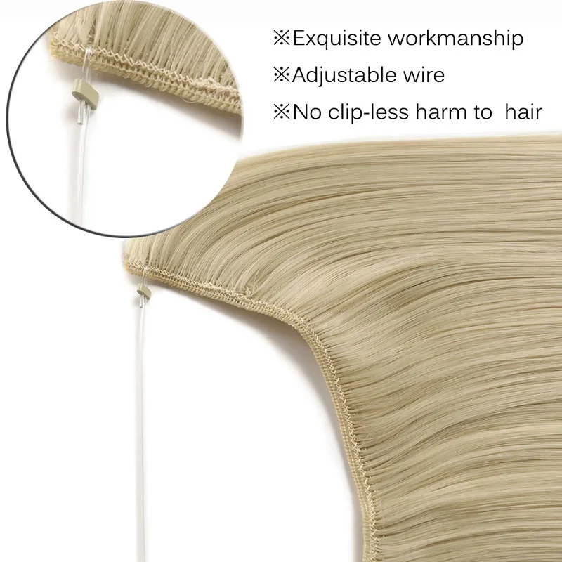 22Inch Synthetic Long Straight Fish Line Hair Extension Invisible Wire Halo Hairpiece Heat Resistant Fiber Hair for Women image 4