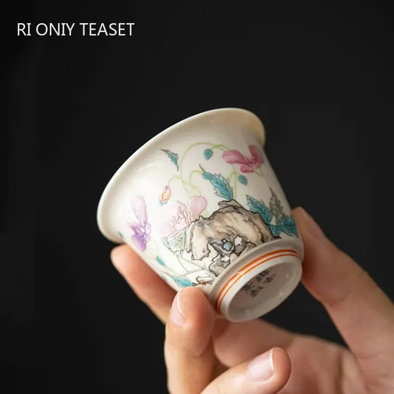 1 Pc Chinese Retro Handmade Ceramic Teacup Travel Meditation Cup Hand Painted Flower Porcelain Tea Bowl Master Cup Tea Set