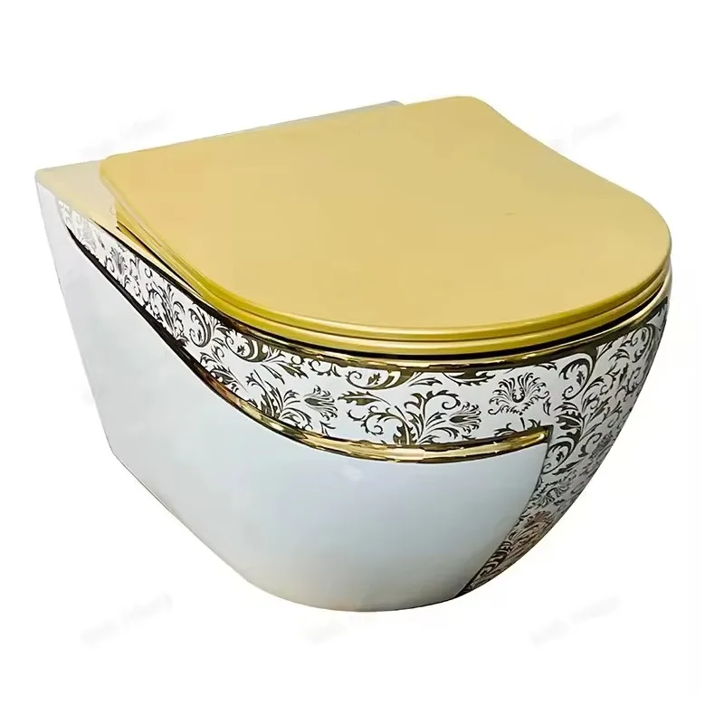 

Китай оптовая продажа взрослых качественный настенный золотой цвет современный дизайн вода двойной смыв туалет