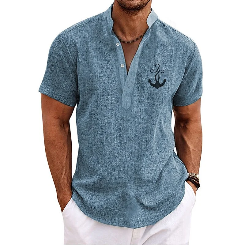 Vintage Shirts Men's Henley Short Sleeve Tops 3d Anchor Graphic Clothing Daily Designer Apparel Streetwear Mens Hawaiian Shirts