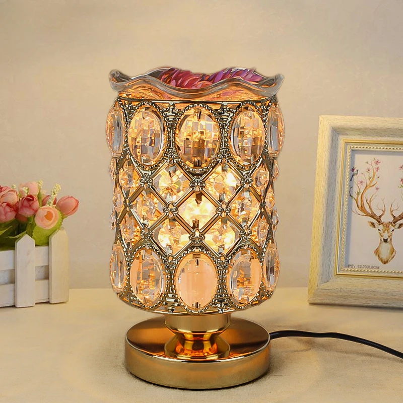 Modern Exquisite Luxury Crystal Aromatherapy Melting Wax Table Lamp Temperature Adjustment Candle Heating Decoration Night Light