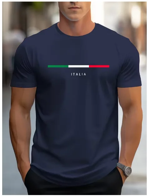 

Спортивная футболка с круглым вырезом и короткими рукавами с принтом ITALIA, мужская летняя футболка из 100% хлопка, модная повседневная свободная футболка больших размеров