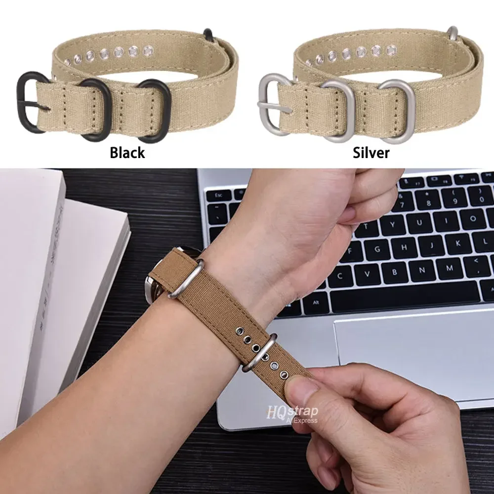 18mm 20mm 22mm Canvas Nylon Watch Band Universal Smartwatch Replacement Strap for Seiko for Samsung Watch 5 4 3 Bracelet