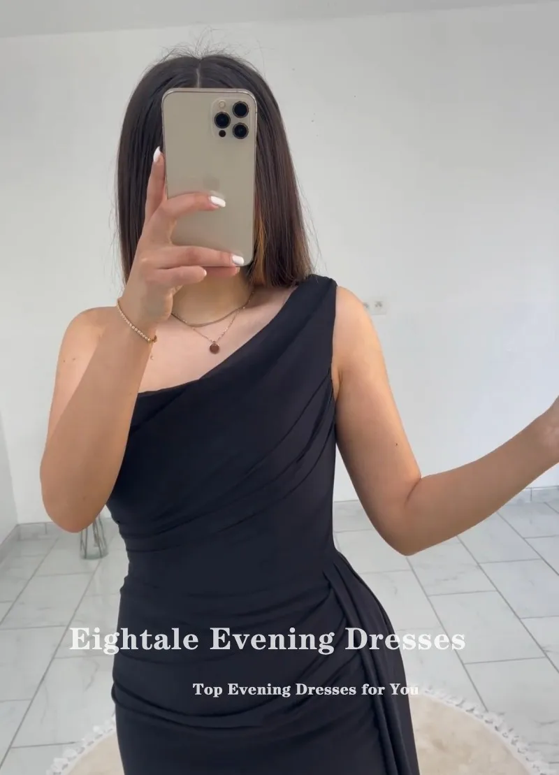 Eightale-vestido De noche plisado De sirena, traje negro De un hombro, hecho a medida, De gasa, para fiesta De boda