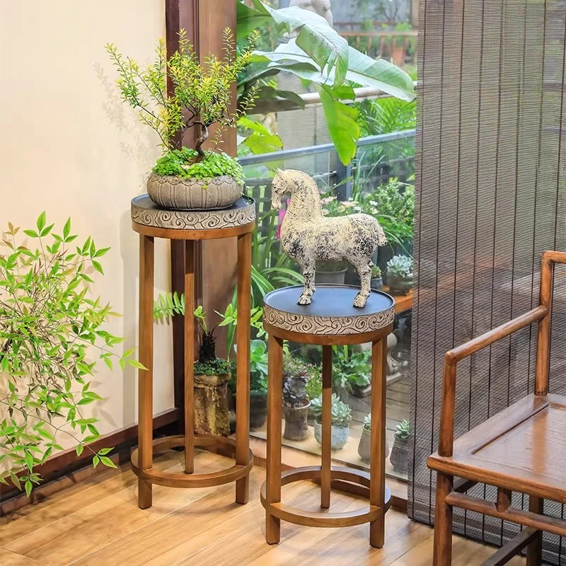 

Nordic Solid Wood Flower Stand Round Floor Flowerpot Stand for Living Room Balcony Potted Display Rack Garden Plants Base