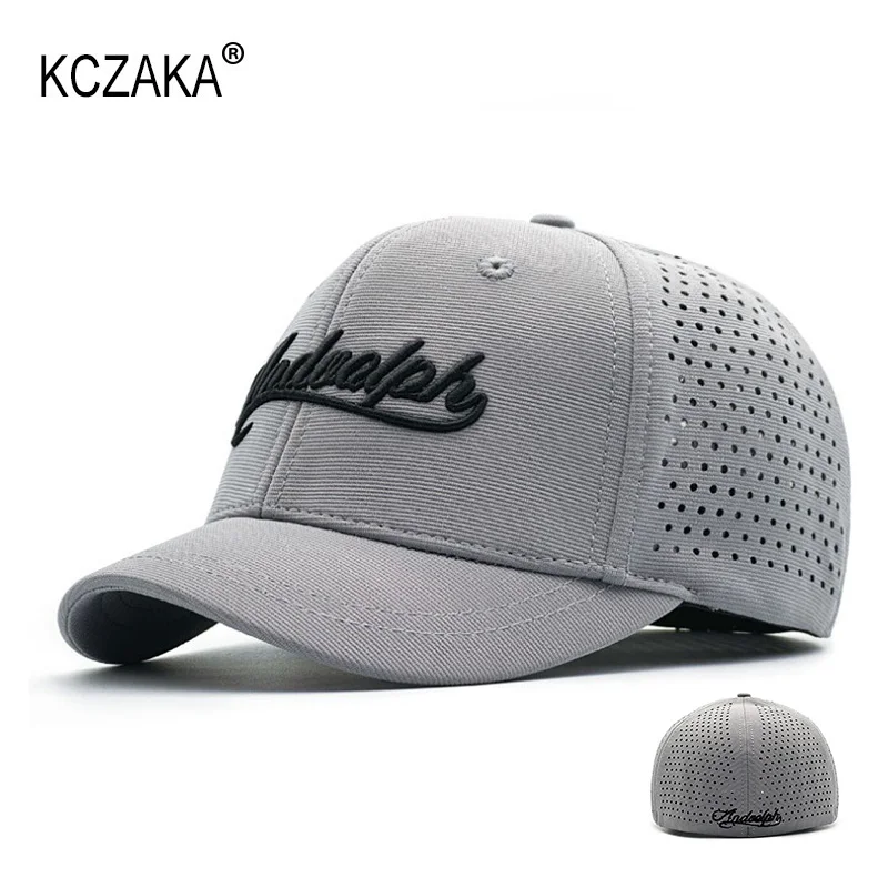 Brand New Short Brim Baseball Cap Summer Men\'s Mesh Breathable Fitted Caps Letter Embroidery Stretchy Full Closed Short Bill Hat