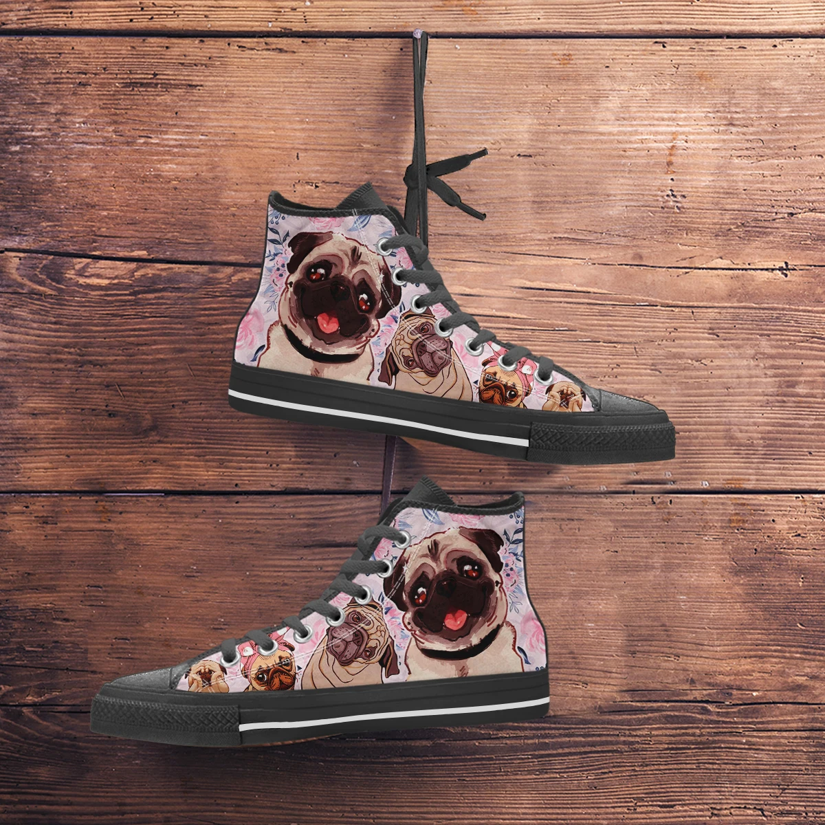 

ELVISWORDS Pug Cartoon Pattern Shoes Animal Print Shoes Lightweight Breathable Summer Walking Shoes Canvas Shoes Zapatos