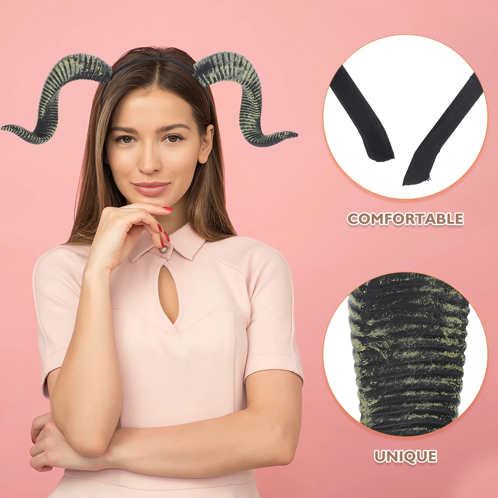 Opaska na głowę z rogu owczego, nakrycie głowy, kostium na Halloween, gotycka opaska do włosów z rogiem na imprezę cosplay, akcesoria do włosów z rogami PU dla kobiet i mężczyzn