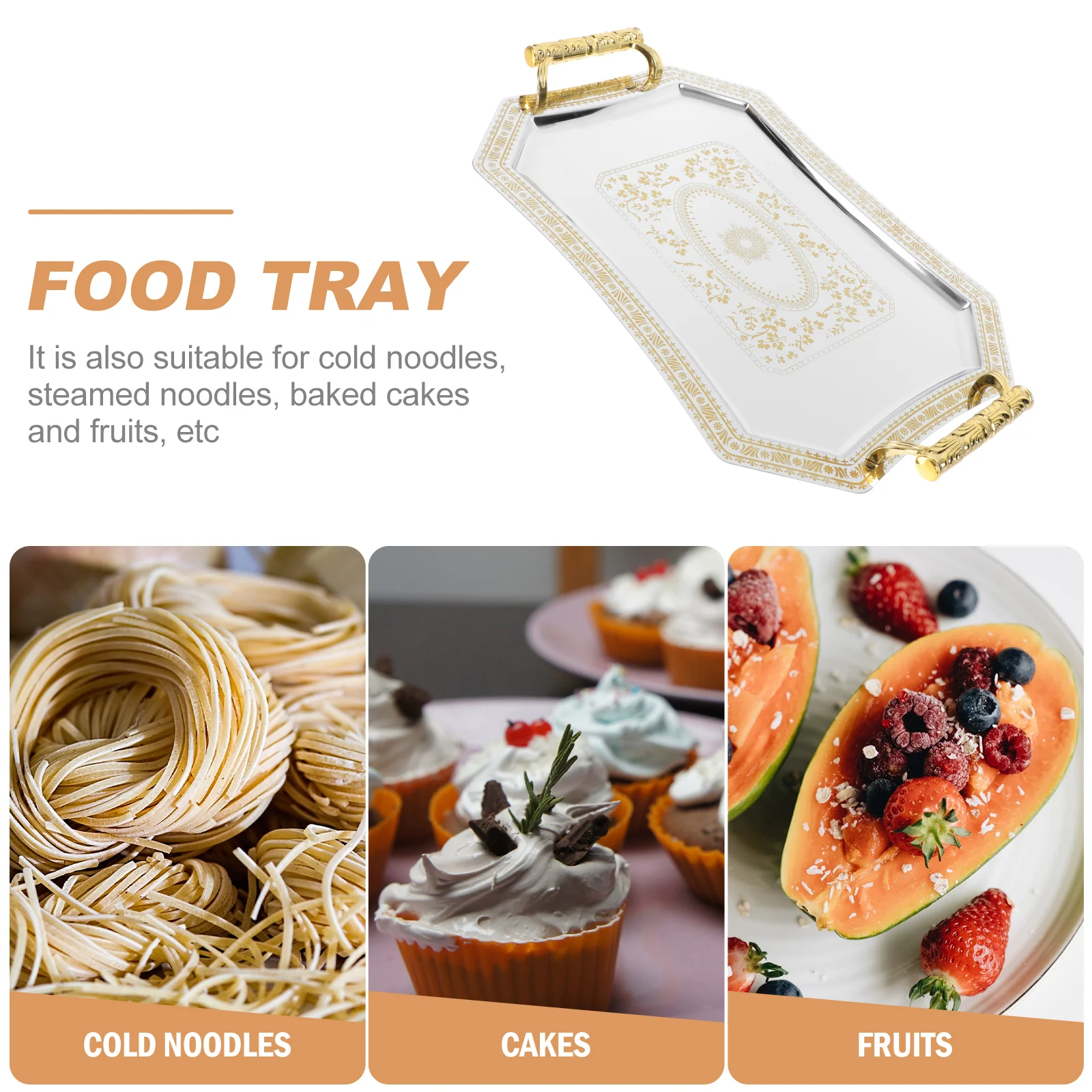 

Golden Tray 35 7x25cm Stainless Steel Retro Decorative Cake Tray for Wedding Dessert Serving Home Photo Prop Storage