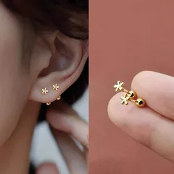 2023 New Simple Stainless Steel Golden Flower Small Stud Earring for Women Girl Teen Tiny Screw Back Piercing Accessories