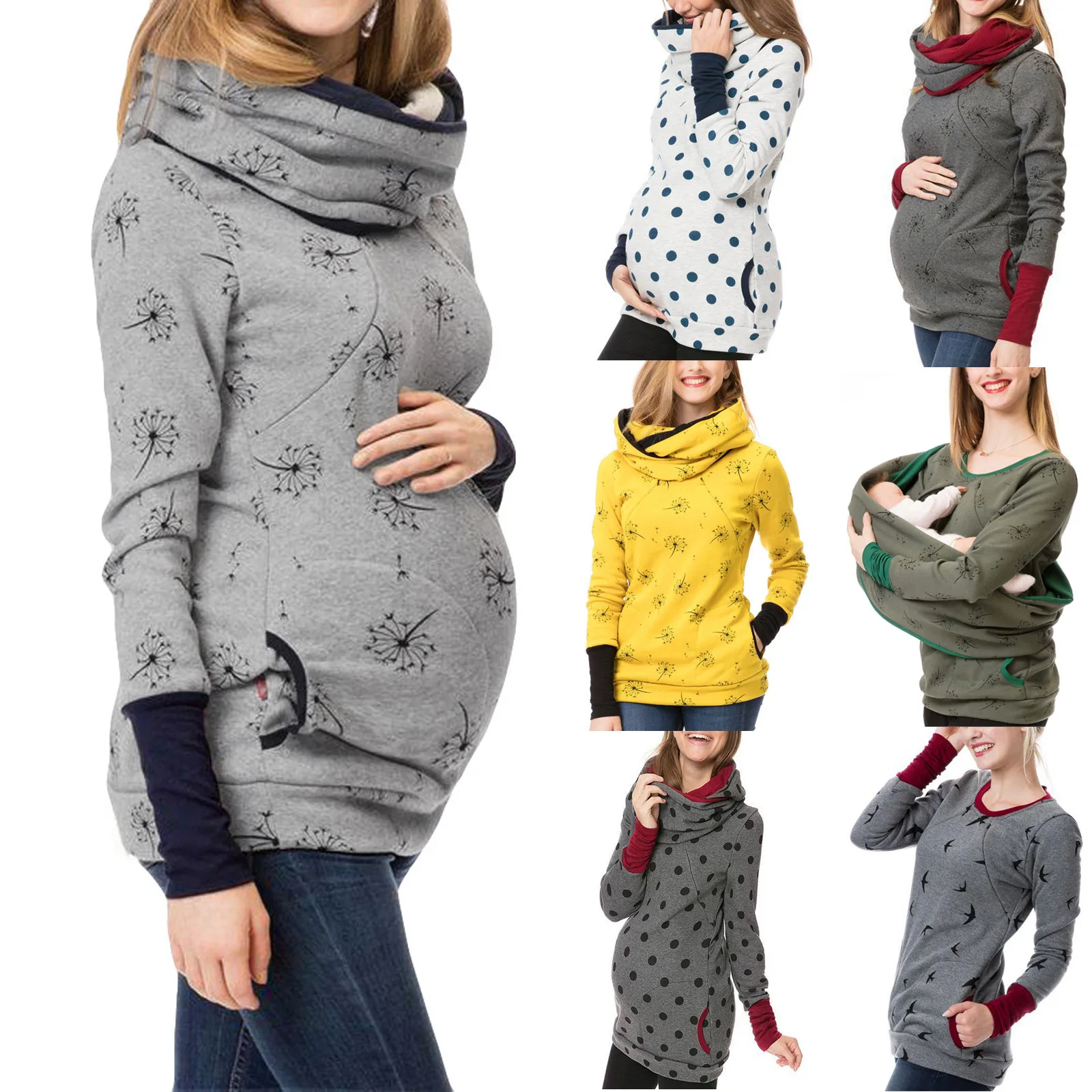 Women Winter Maternity Breastfeeding Pullover Hoodie Beautiful High Quality Casual Nursing Clothes With Neckerchief Pregnancy