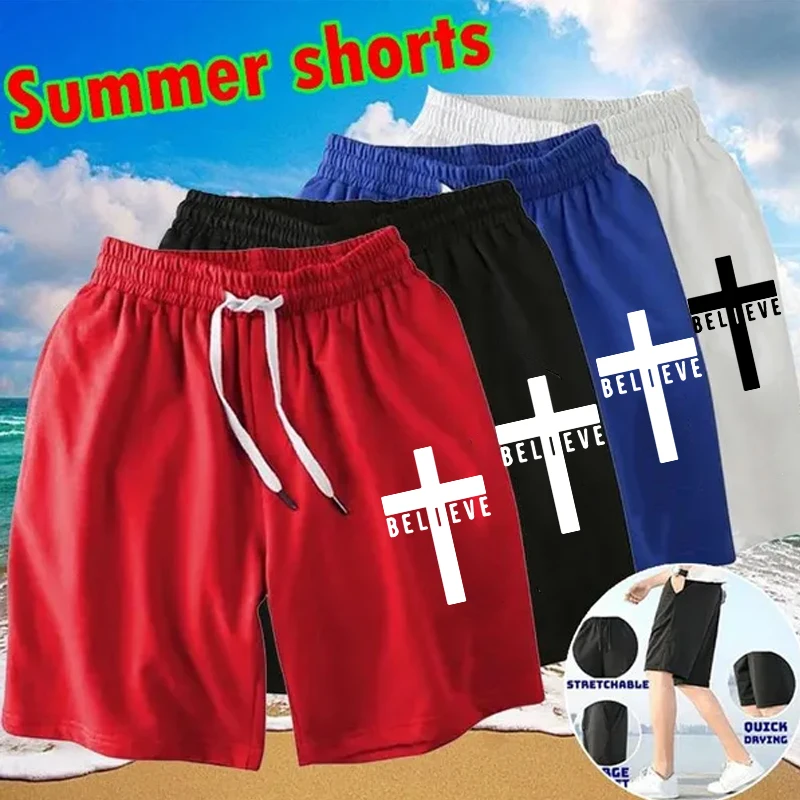 Men's Summer Quick-drying Shorts Running Sports Breathable Comfortable Mesh Pant Beach Casual Straight Drawstring Pockets Pants