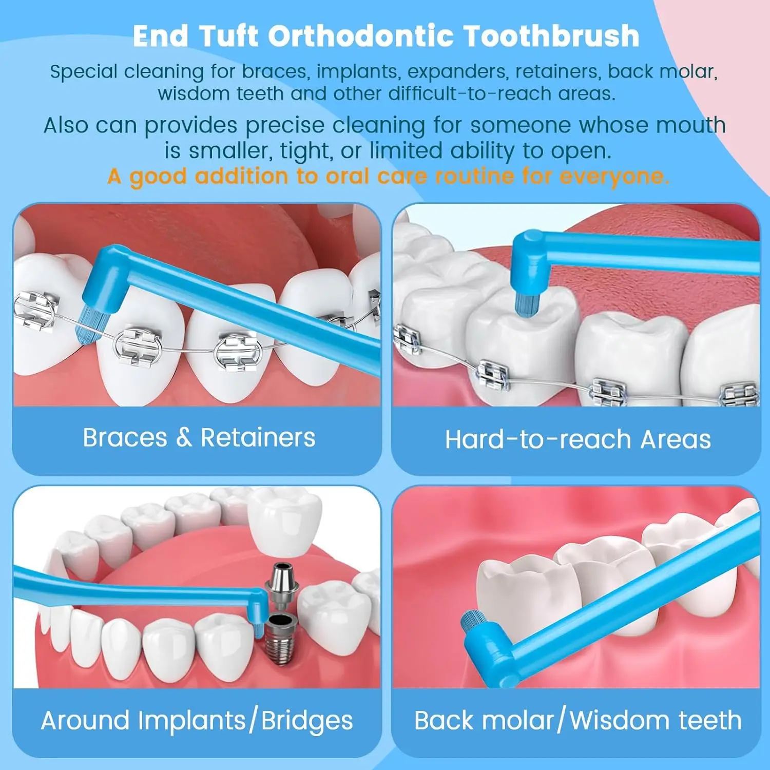 16PACK End Tuft Toothbrush for Orthodontic, Soft Bristles Angled Toothbrushes for Braces, Implants, Retainers, Back Teeth