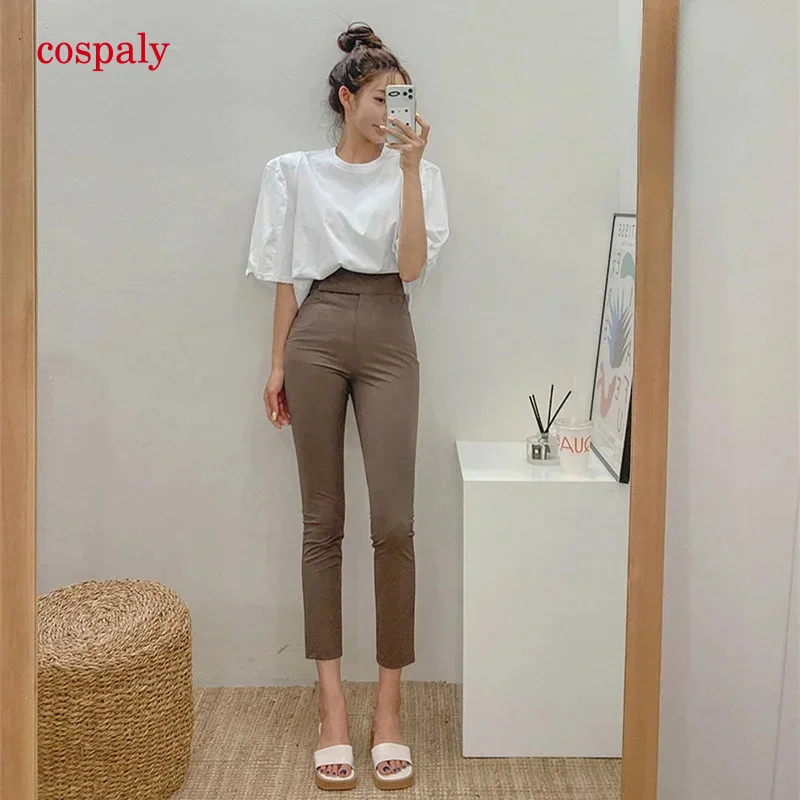 A Women casual tight high waist solid black pencil pants women Korean wild fashion stretch bottom straight pants