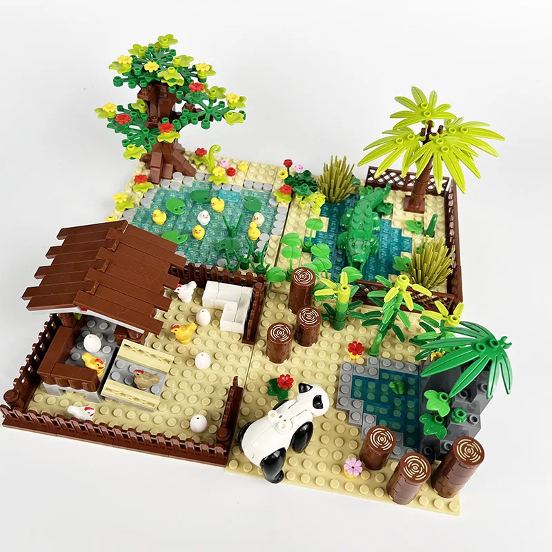 Compatible With LEGO Zoo MOC Building Blocks Toys Farm Scene Bricks Toys Tiger Breeding House Duck Crocodile Pond Chicken Coop