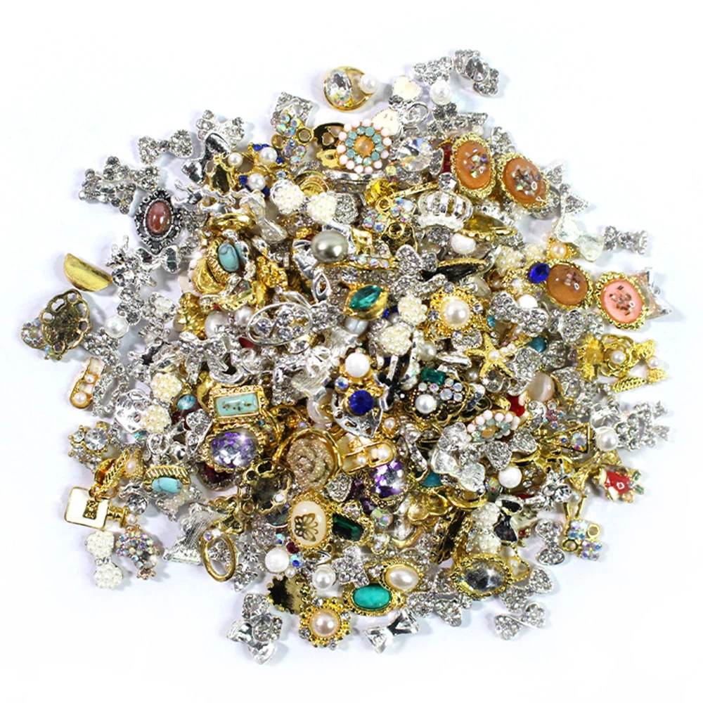 20/50 pz Mix casuale 3D strass per unghie Charms per unghie fai da te parti di diamanti di lusso Charms oro metallo e ciondola accessori gemme