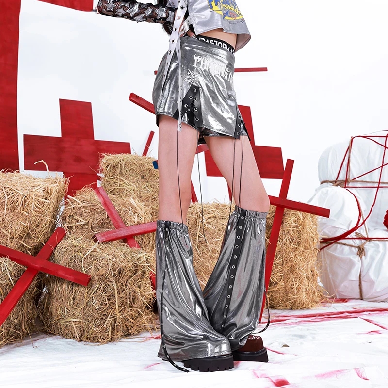 أزياء رقص الجاز مجموعات Kpop فتاة الفضة لامعة السراويل طماق الهيب هوب الأطفال الهيب هوب الرقص المرحلة ازياء ارتداء DN20658