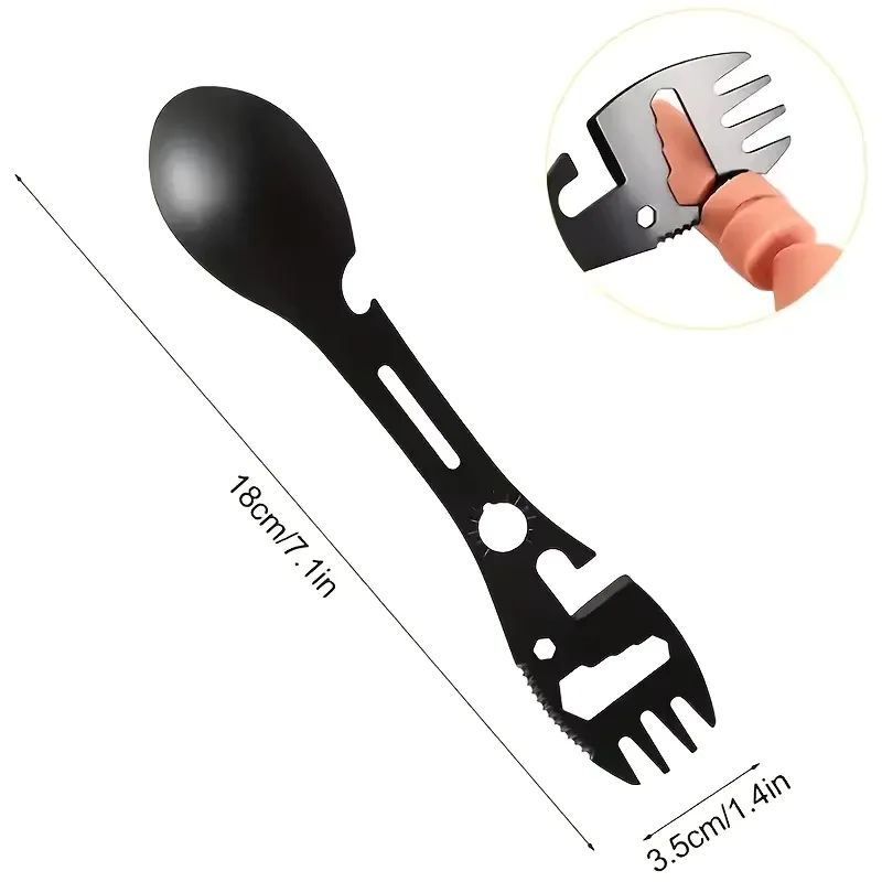 10-in-1 Multi Purpose Survival Spoon Fork Combo, Outdoor Camping Multi-Tool with Integrated Wrench Bottle Opener, Lightweight Po