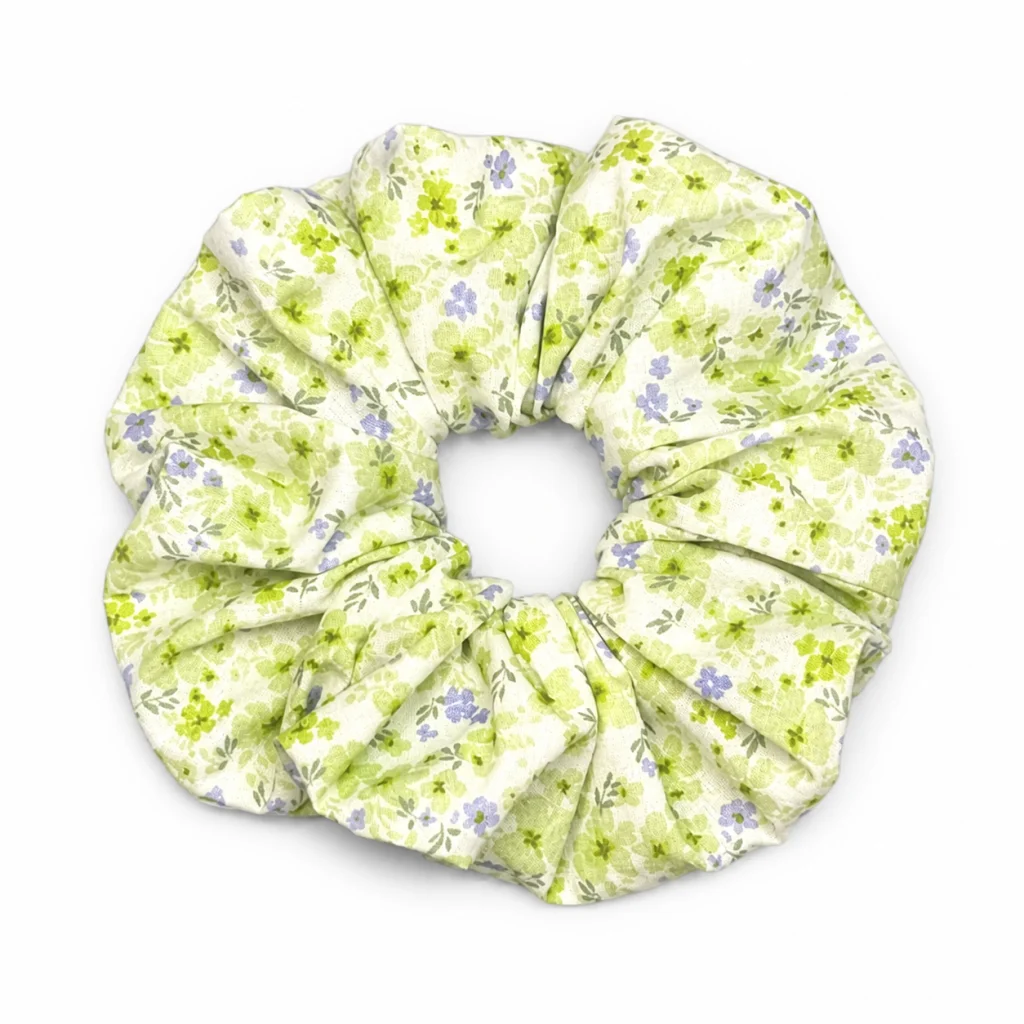 lime-meadow-lavender-floral-single-layer-scrunchie-handmade-oversized-hair-tie