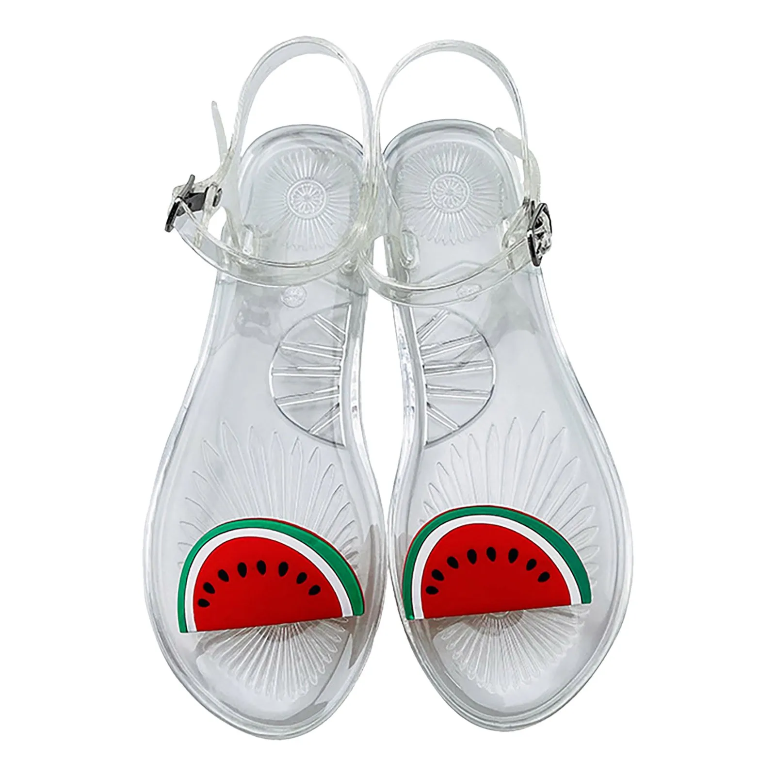 Women Fruit Jelly Sandals PU Flat Flip-flop Sandal Ladies 2024 Summer Outdoor Fashion Non-slip Buckle Strap Beach Shoes Slides