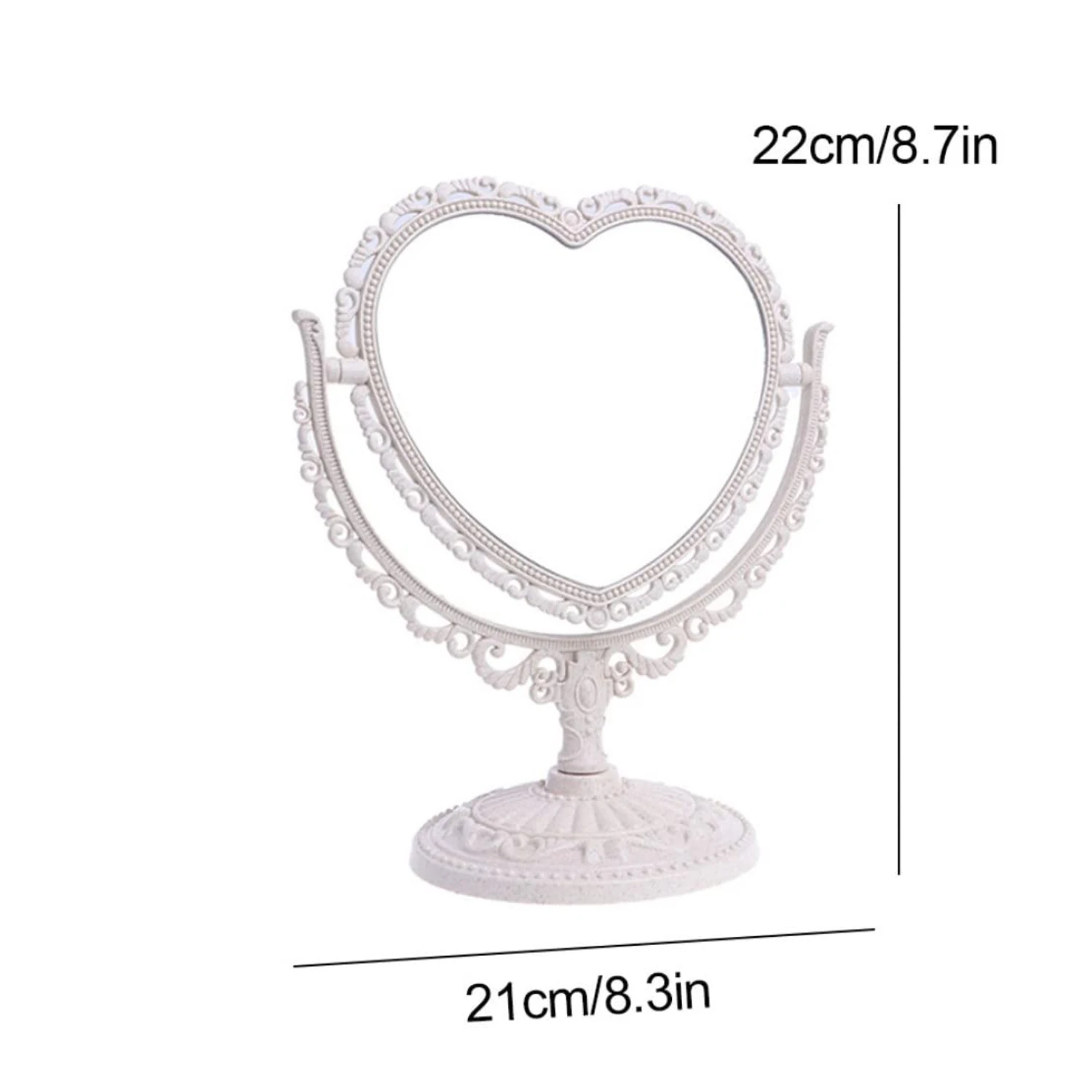 Makeup  Heart Shaped, Cute Vintage Tabletop  Aesthetic Heart Shaped  Rotatable Double Sided Desktop Cosmetic Vanity , Beige Cart