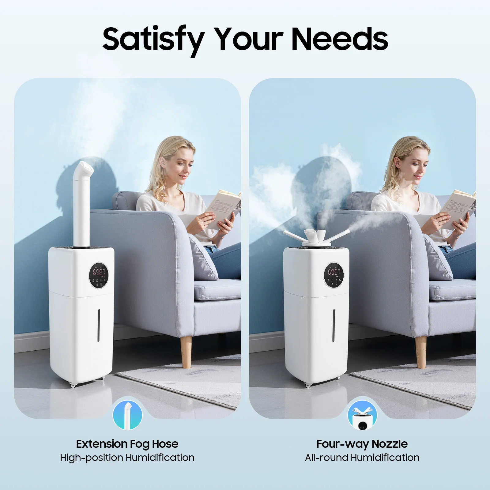 مرطب تجاري 21 لتر، سعة خزان مياه 5.5 جالون، تحكم في الضباب قابل للتخصيص، مخرج رذاذ قابل للتعديل، للغرفة الكبيرة