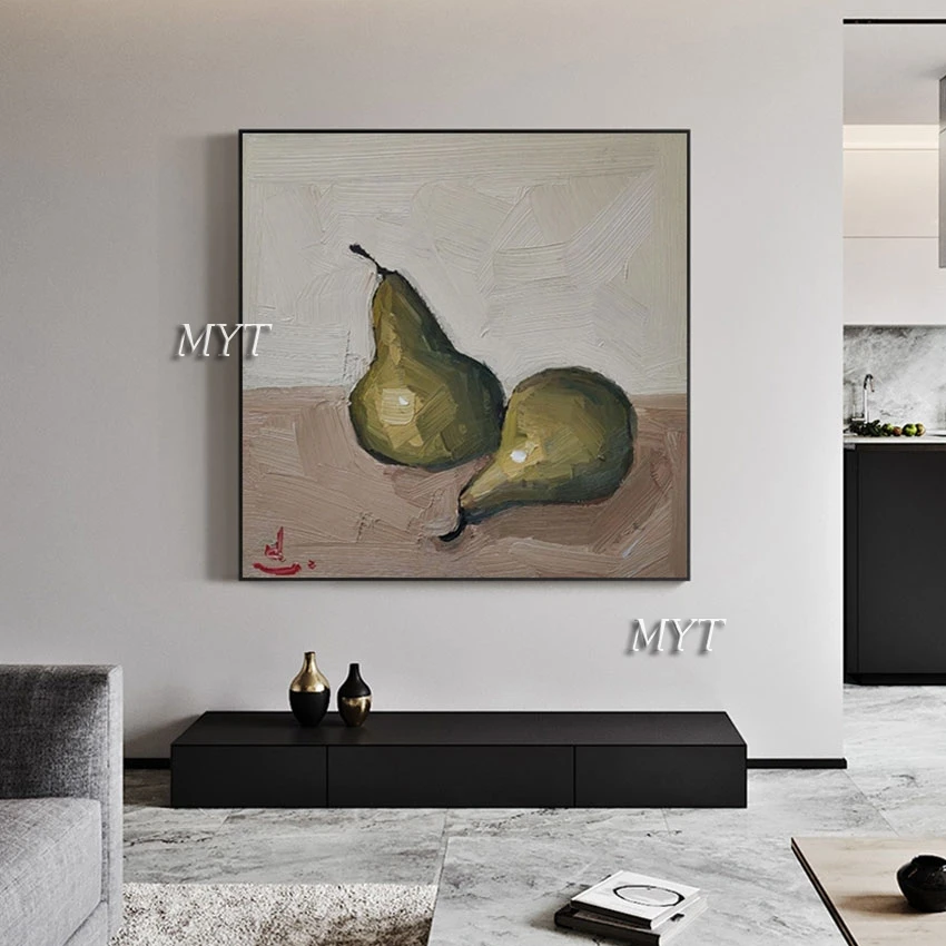 

Two Pears Hand-painted Abstract Wall Art Cheap Modern Home Decor Unframed Abstract Fruits Painting Canvas Handmade Picture