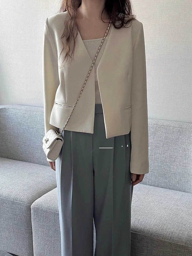 

Стильный корейский женский костюм: укороченный жакет с воротником, весенняя новинка, модный топ для невысоких, уютная верхняя одежда