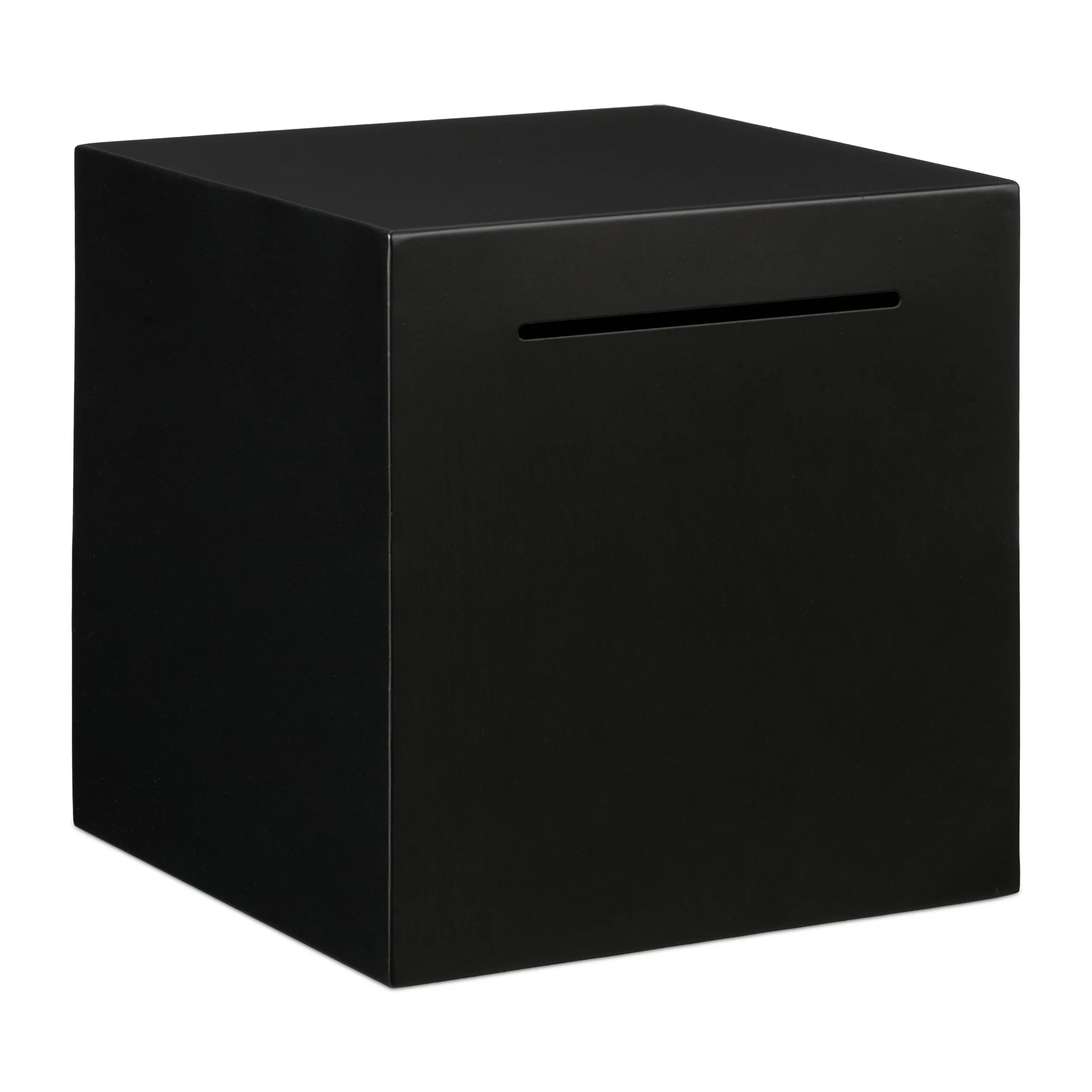 Salvadanaio a forma di cubo, in acciaio inossidabile, dimensioni 15 x 15 x 15 cm, ideale per mettere da parte denaro a lungo termine, senza doverlo controllare, colore nero, marca Relaxdays.