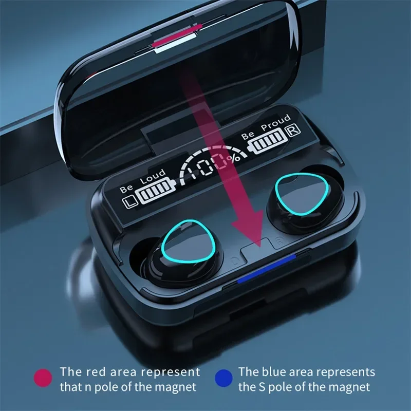 M10 TWS Wireless Headphones: Bluetooth Connection, Charging Box, 9D Stereo, Sports Waterproof Earbuds + Microphone view 2