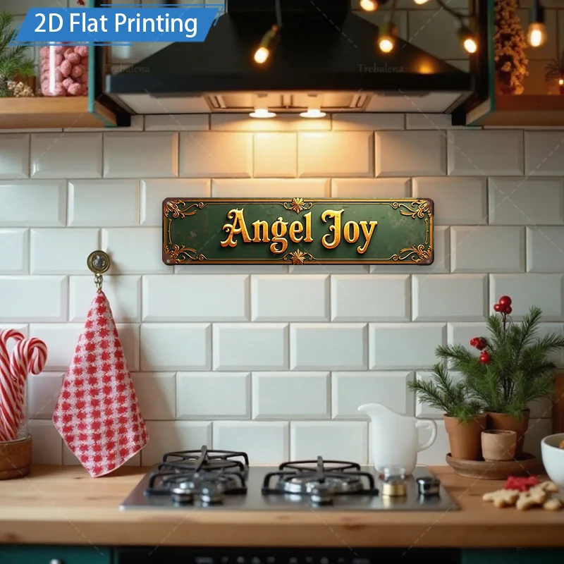 [2D FLAT] 1 قطعة علامة معدنية، 8 × 12 بوصة خمر الملاك الفرح علامة عيد الميلاد جدار ديكور فني