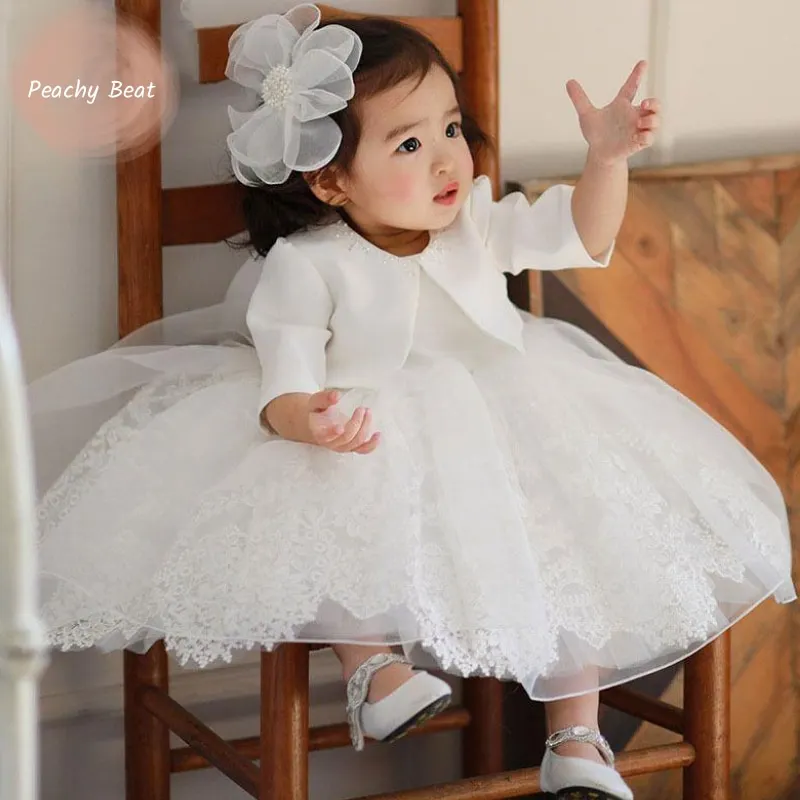 Baby Girl Princess Lace Bow Dress Long Sleeve Infant Toddler Child Tulle Vestido Wedding Party Birthday Autumn Baby Clothes1-12Y