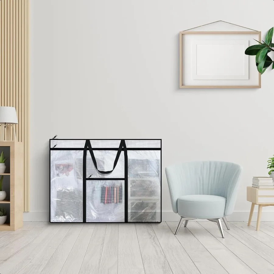 Large Art Portfolio Case 48 x 36 Poster Storage Bag Bulletin Board Holder Container PVC Folder with Zipper Handles Pocket for T