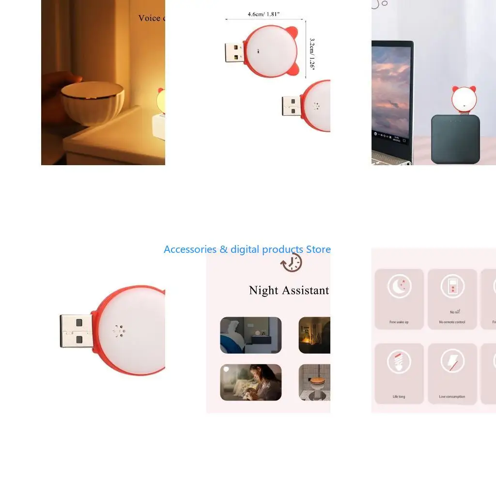 77JD USB Plug LED Night Light Voice Control Light LED Interior Night Lamp Colorful Mini Car Light Reading Light Color Light