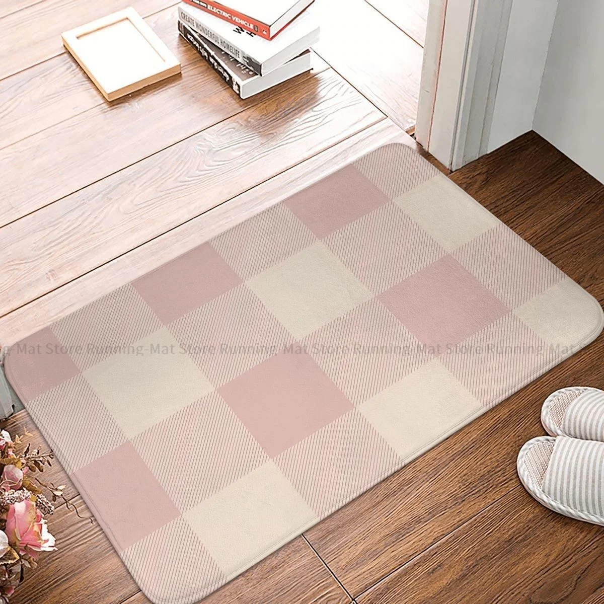 Lattice Bathroom Non-Slip Carpet Buffalo Check Rose Gold And Vintage White Living Room Mat Welcome Doormat Floor Decor Rug