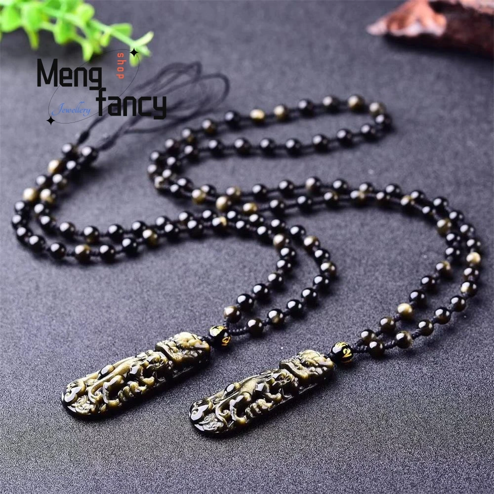 

Natural Black Obsidian Ice Dragon Head Pixiu Pendant Men Women Couple Necklace Fine Jewelry Amulet Charms Fashion Holiday Gifts