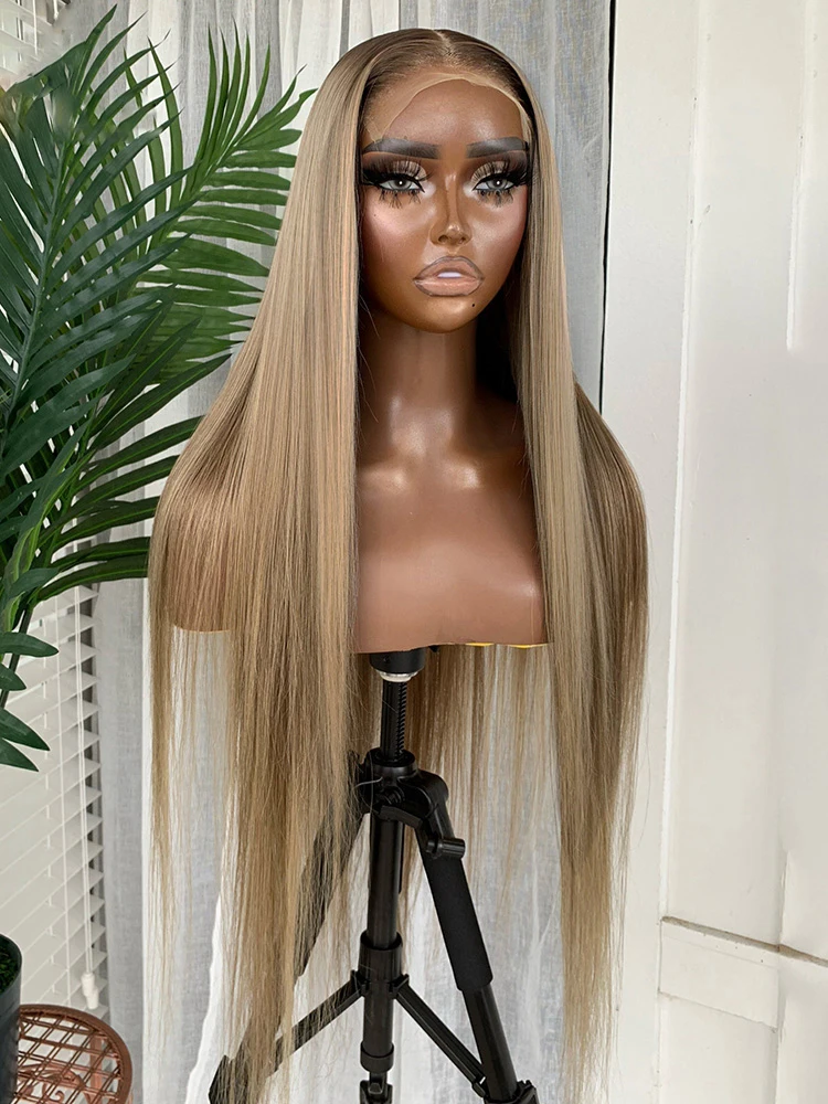 Ombre Blonde 13X6 13X4 Transparant Kant Frontale Pruik Recht Blond met 1B Wortels Pruik Echt haar Kanten Voorkant Pruik 5X5 Sluiting Pruik - afbeelding 2