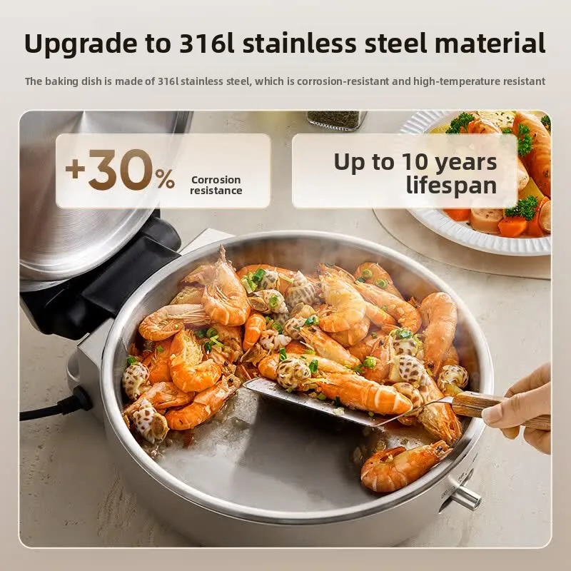 40mm Deep 316L Steel 0-Coat Double Grill, Fast Heat Distribution Pancake Maker, Non-Toxic Non-Stick Free Cooker for Family Meals