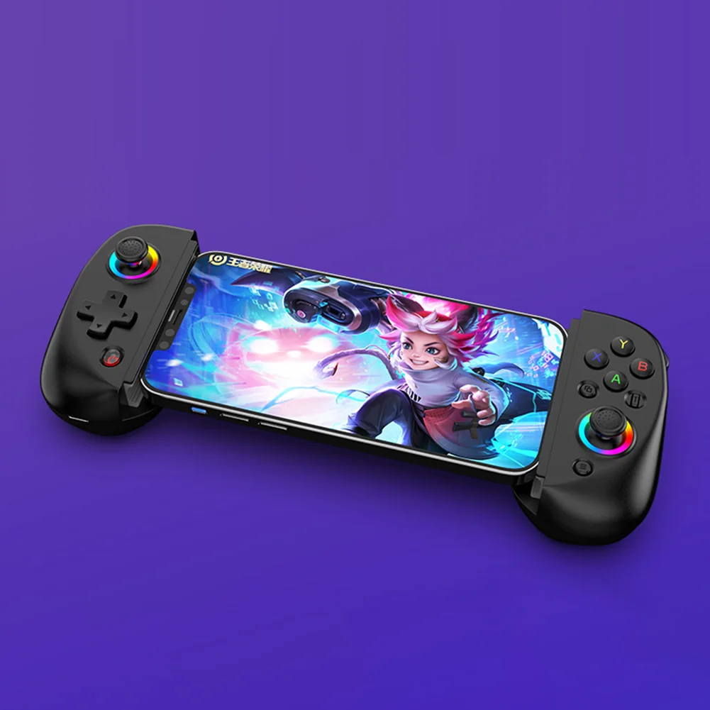 D8 Telescopic Mobile Phone Gamepad with Turbo/6-axis Gyro/Vibration Game Controller RGB Light for Android/iPhone/Switch /PS4/PC