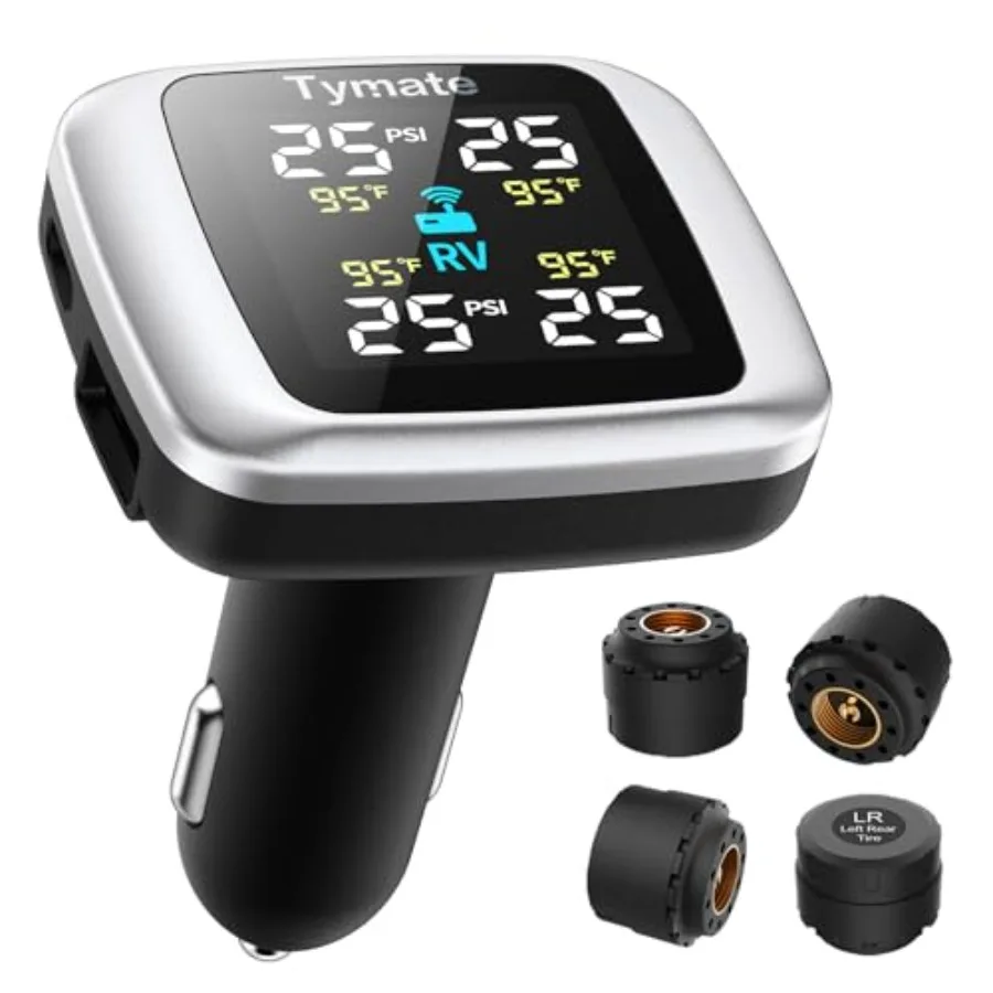 

TM7 Tire Pressure Monitoring System Wireless TPMS with 4 External Sensors and 6 Alarm Modes Colorful Display Real-time Tire Pre