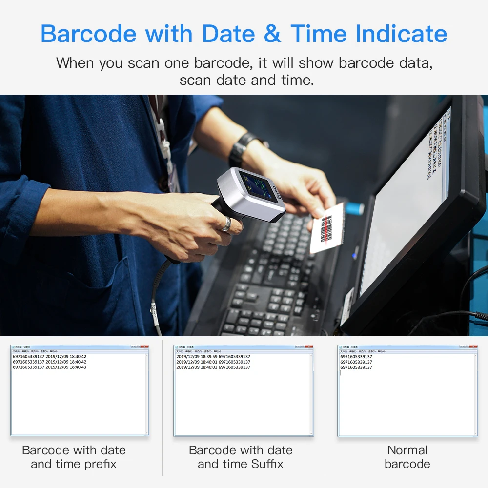 Eyoyo Bluetooth/USB/2.4G Wireless 1D Barcode Reader With TFT Color LCD Screen Show Time Support Add Prefix Suffix CCD Scanning