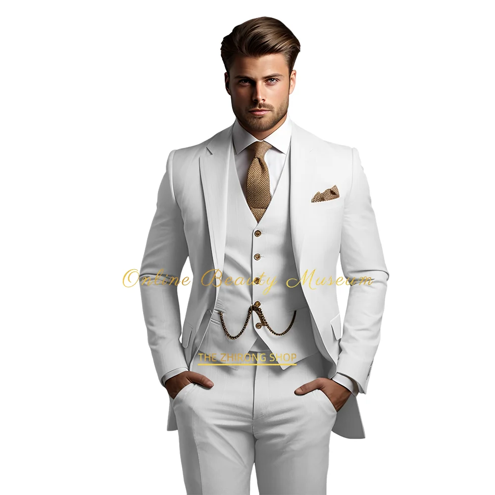 Men's khaki suit (jacket + vest + pants), fashionable and elegant style, high-quality tailor-made dress for wedding parties