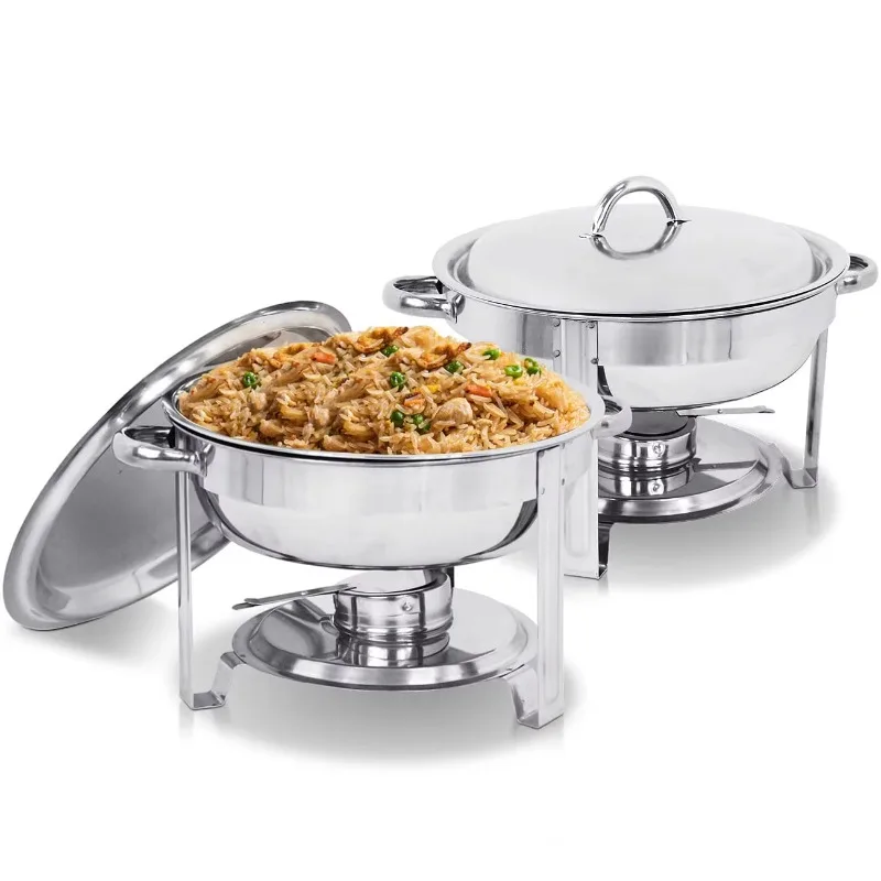 Commercial Round, Plate Stainless Steel Food Heater Container Hot Pot Buffet Set Catering Catering
