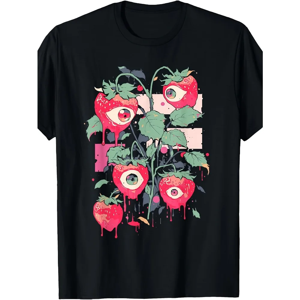 Weirdcore Trippy Strawberry T-Shirt - Creepy Cute Pastel Goth Grunge Graphic Tee with Retro Suitable for - Wear, Machine
