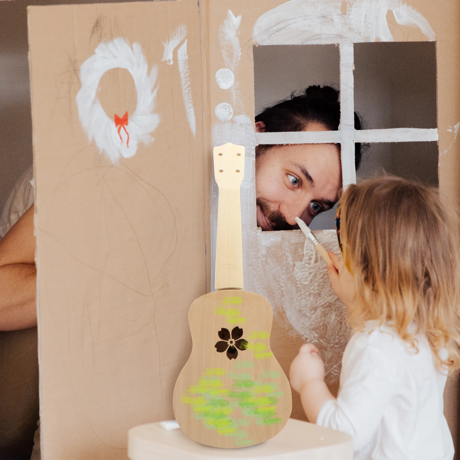 

1 Set Ukulele Diy Kit Premium Materials Handmade Musical Instrument Set For Kids Parent-Child Play Paintable Assembly Graffiti