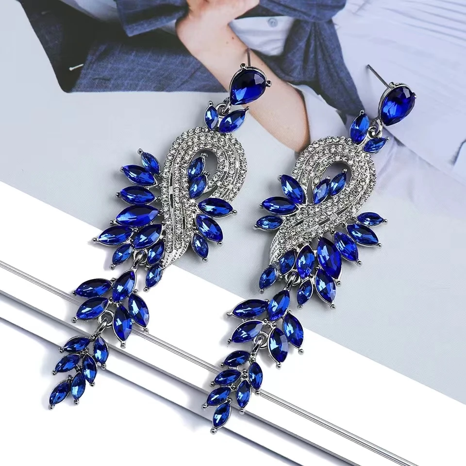 Design Dangle Earrings For Women Girl Luxury Elegant Metal Hollow Chain Leaves Crystal Pendant Jewelry Ear Accessories image 5
