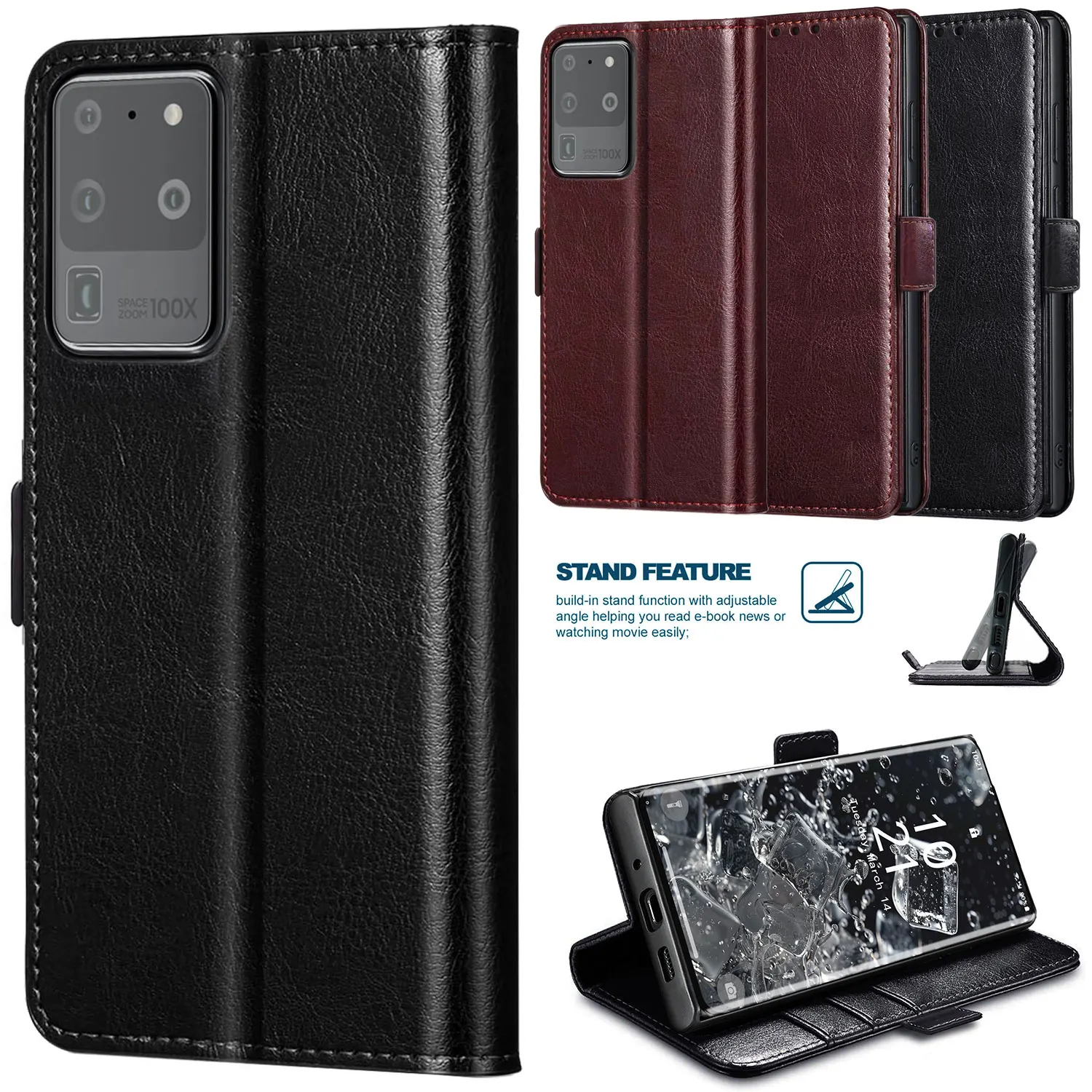

Faux Leather Heavy Duty Case Wallet Pouch Card Slot Kickstand Flip Cover For Samsung For Galaxy S20/S20 Plus/S20 Ultra/S20 FE