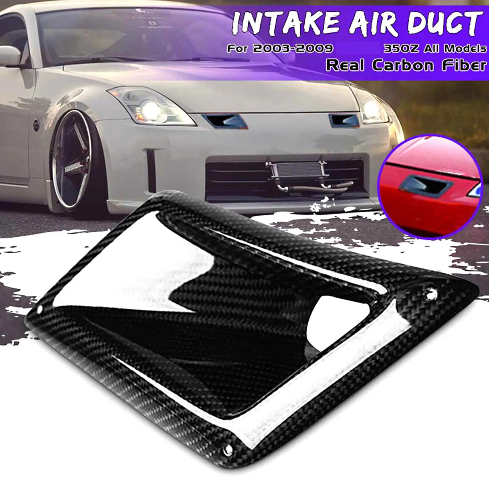 Left Side Real Carbon Fiber Board Car Front Bumper Air Vent Intake Outlet Duct Cover Trim for Nissan 350Z Z33 2003-2009