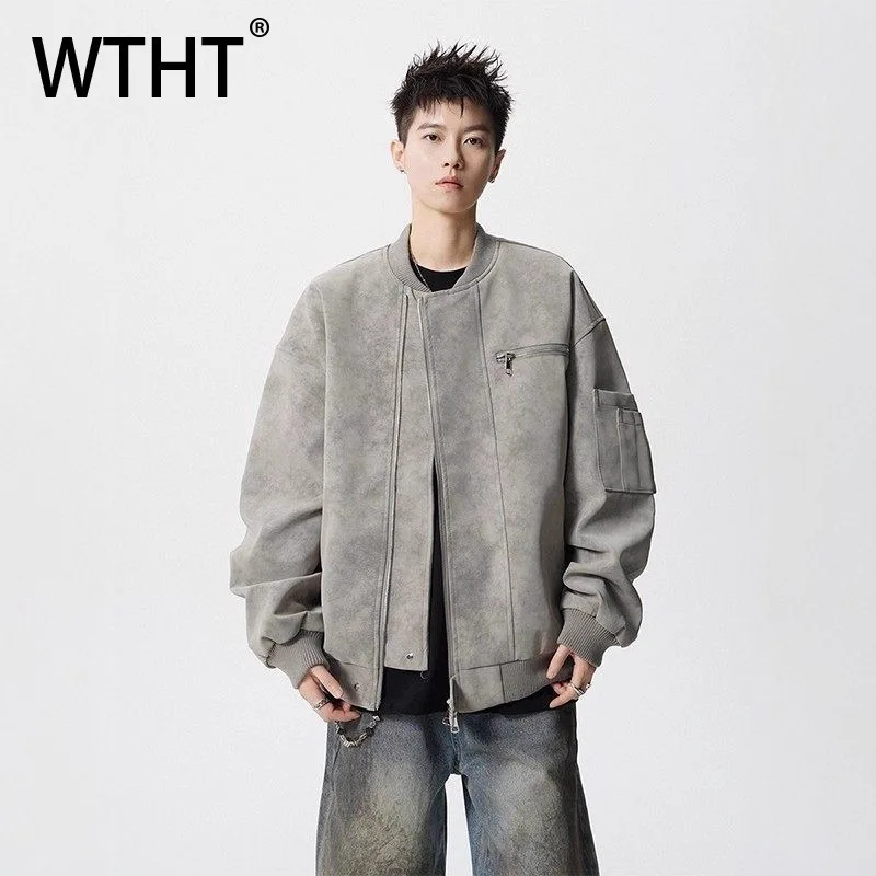 

WTHT Trendy Men‘s Tie Dye Spliced Pockets Design High Street Coats Fashion American Style O-neck Jackets Male 2025 Autumn 2A1777